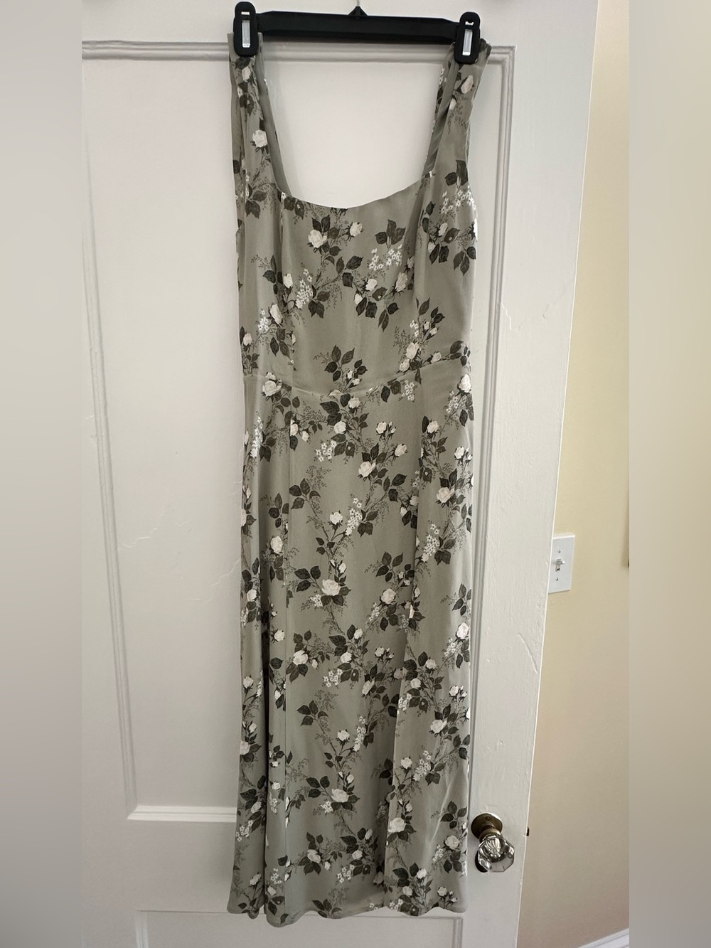 Reformation Floral Maxi Slip Skirt in Sage Green and White